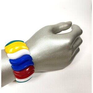 Y2K Vintage Bracelet Multi Color Plastic Segments Stretch Fits Most